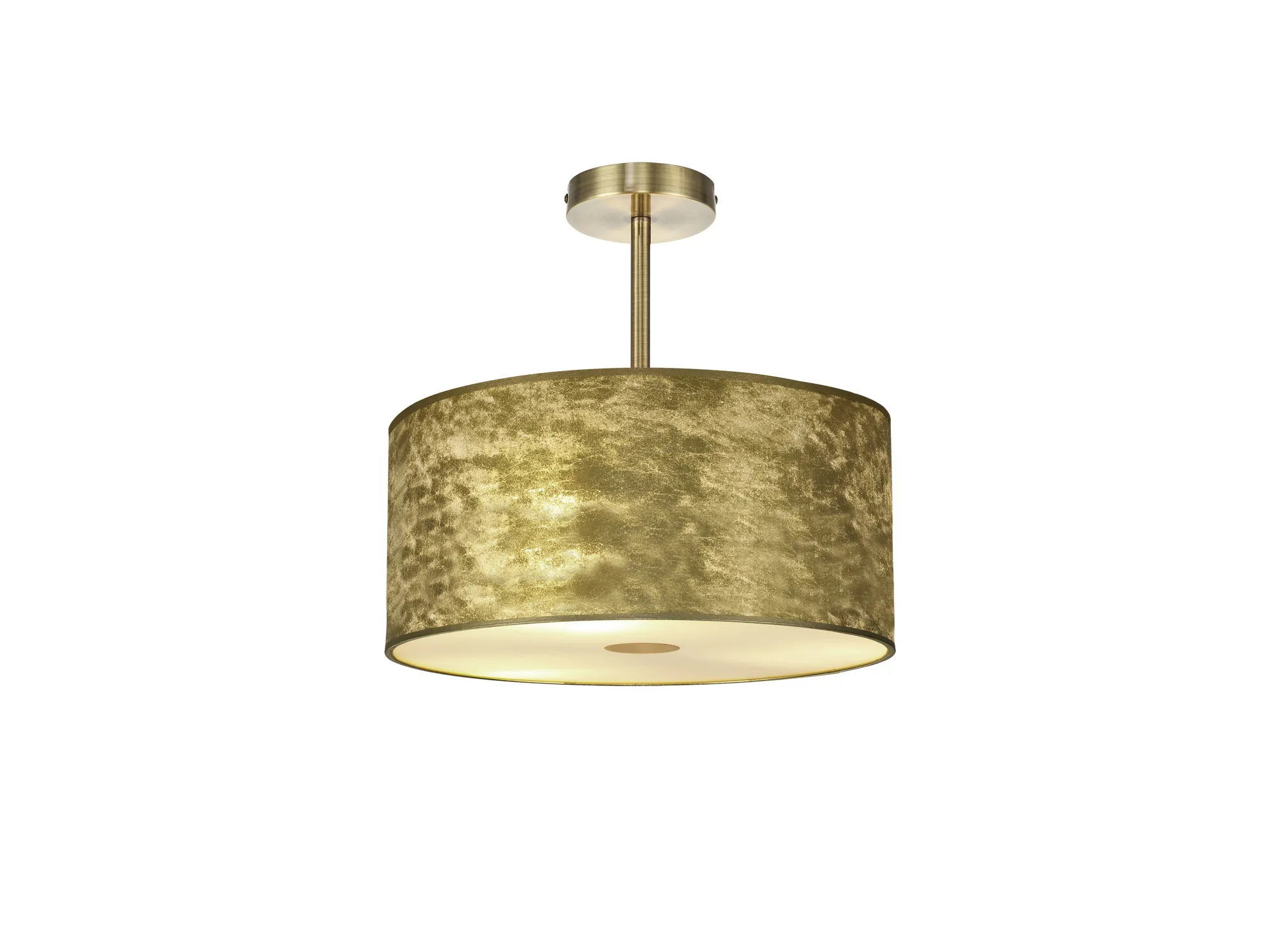 DK0825  Baymont 40cm Semi Flush 1 Light Antique Brass, Gold Leaf, Frosted Diffuser